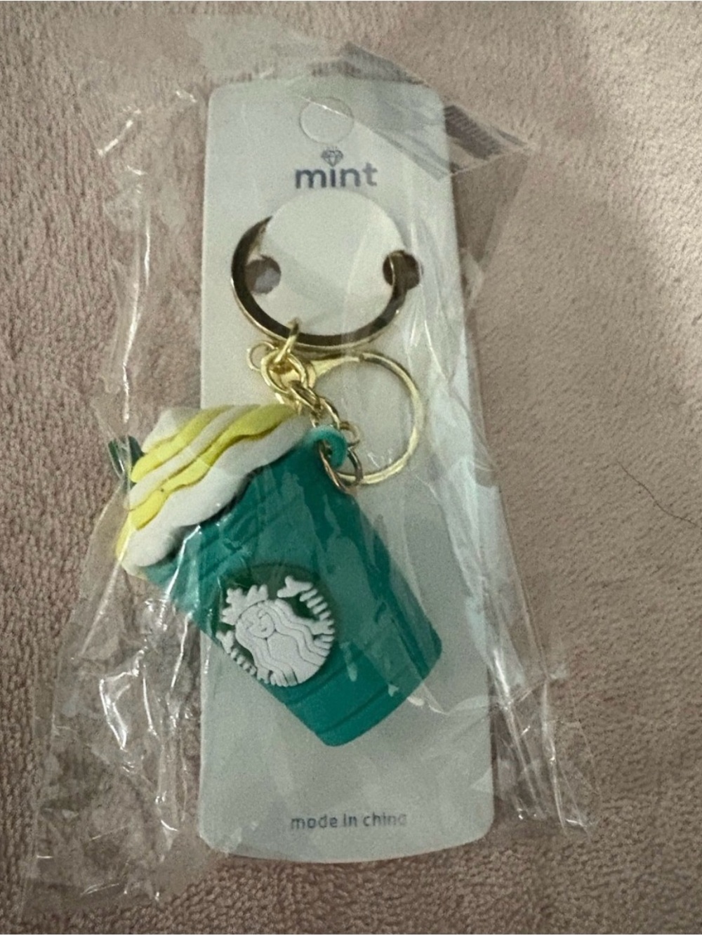 Mint Teal Coffee Cup bag charm with Starbucks logo